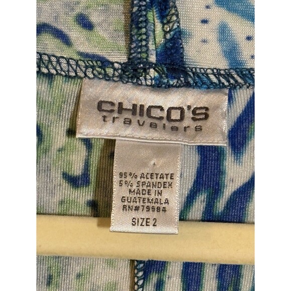 Chico's Travelers Blue Green Open Front Flowy Cardigan Stretch Women's Size 2 - Picture 8 of 9